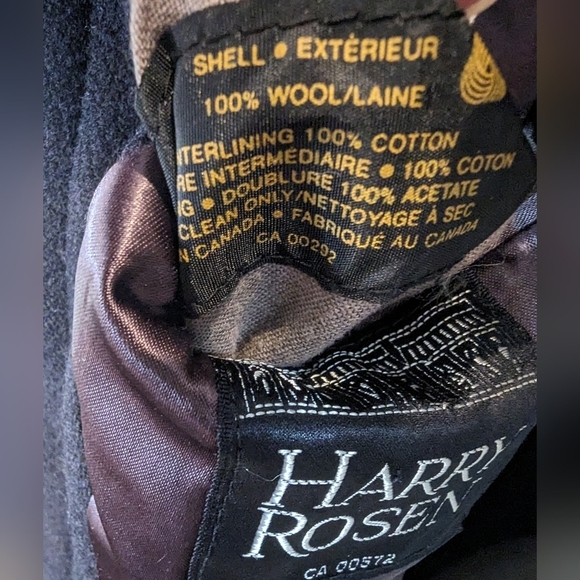 Harry Rosen Crombie Scotland pure virgin wool trench coat black/blue weave Sz M - Picture 8 of 17